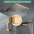 Shower Faucet Set, With Handheld Shower And Rainfall Shower Head Combination Set Wall Mounted Shower System With Tub Spout Brushed Gold Brass