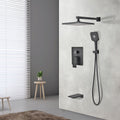 Shower Faucet Set, With Handheld Shower And Rainfall Shower Head Combination Set Wall Mounted Shower System With Tub Spout Matt Black Brass