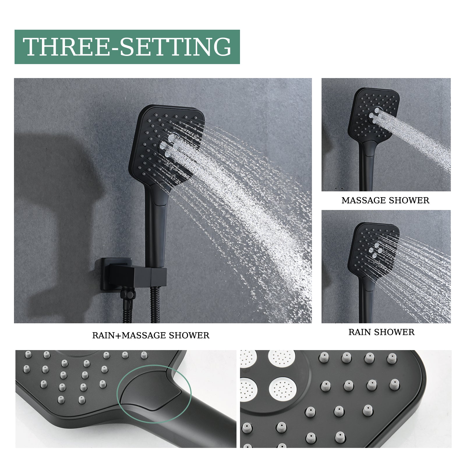 Shower Faucet Set, With Handheld Shower And Rainfall Shower Head Combination Set Wall Mounted Shower System With Tub Spout Matt Black Brass