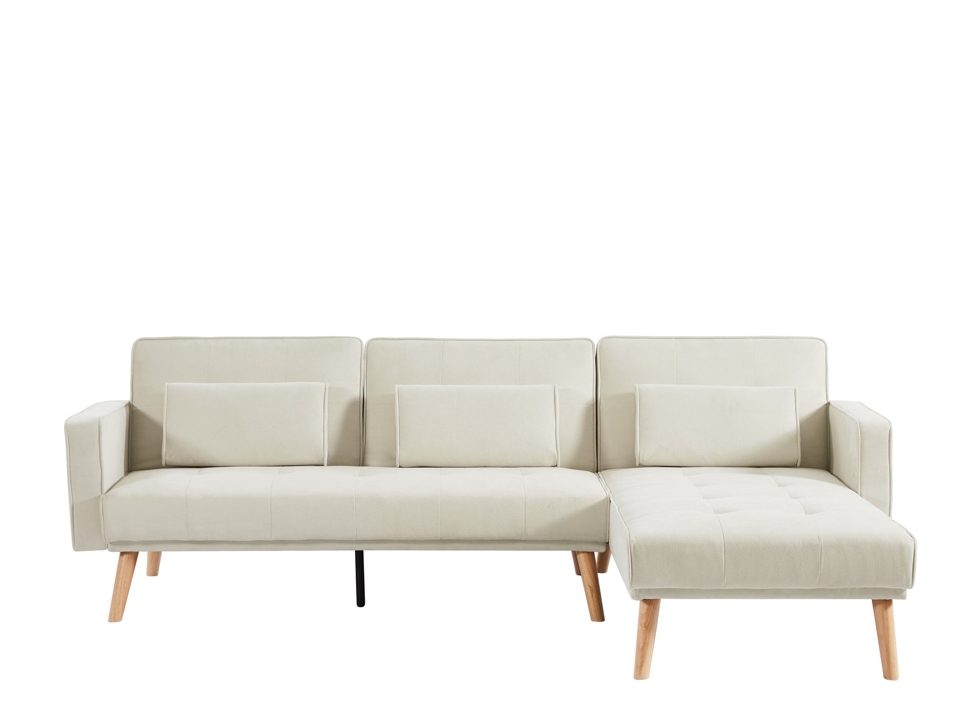 Convertible Sectional Sofa Sleeper, Right Facing L Shaped Sofa Counch For Living Room Chaise Ivory Foam Fabric