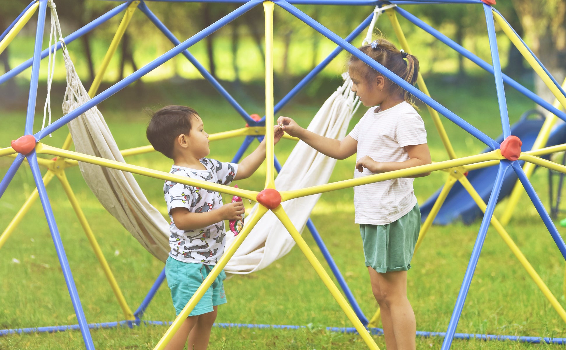 Kids Climbing Dome Jungle Gym 10 Ft Geometric Playground Dome Climber Play Center With Rust & Uv Resistant Steel, Supporting 1000 Lbs Blue Metal