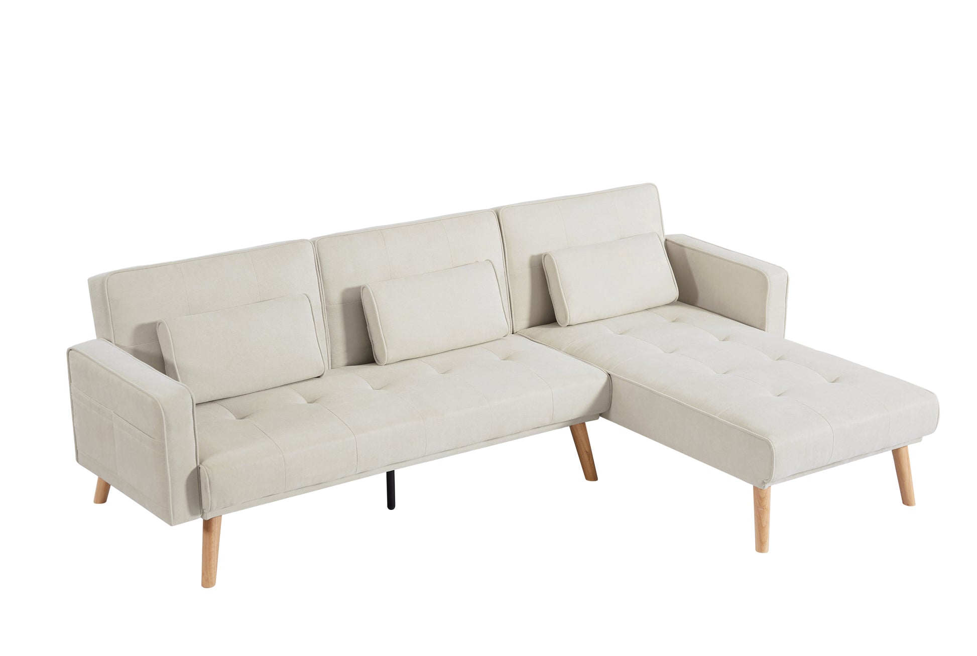 Convertible Sectional Sofa Sleeper, Right Facing L Shaped Sofa Counch For Living Room Chaise Ivory Foam Fabric