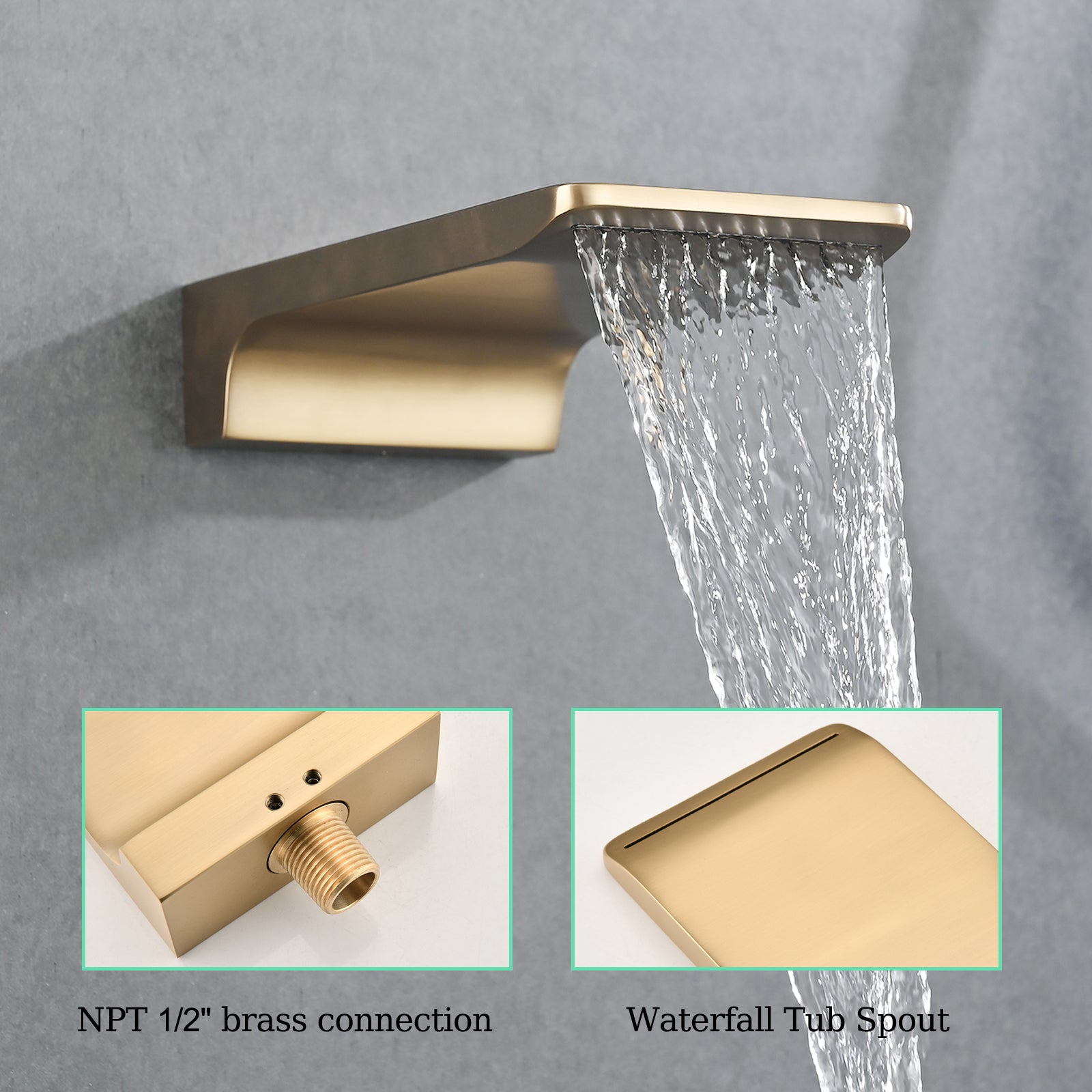 Shower Faucet Set, With Handheld Shower And Rainfall Shower Head Combination Set Wall Mounted Shower System With Tub Spout Brushed Gold Brass