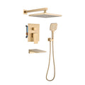 Shower Faucet Set, With Handheld Shower And Rainfall Shower Head Combination Set Wall Mounted Shower System With Tub Spout Brushed Gold Brass