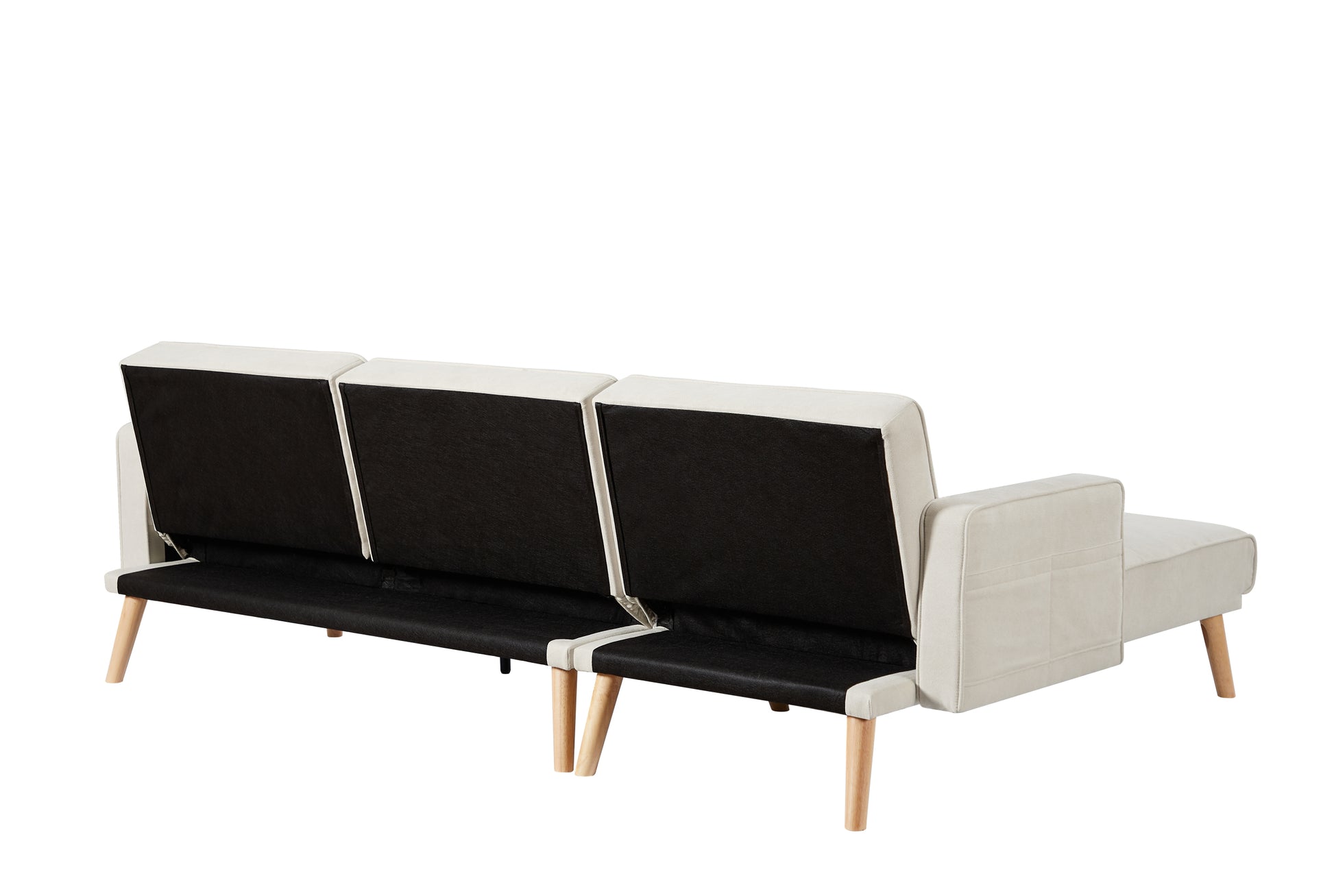 Convertible Sectional Sofa Sleeper, Left Facing L Shaped Sofa Counch For Living Room Ivory Foam Fabric