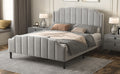 Queen Size Upholstered Platform Bed With Headboard And Footboard,No Box Spring Needed, Velvet Fabric,Gray Gray Velvet