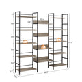 Triple Wide 5 Shelf Bookshelves Industrial Retro Wooden Style Home And Office Large Open Bookshelves, Grey, 69.3