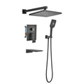 Shower Faucet Set, With Handheld Shower And Rainfall Shower Head Combination Set Wall Mounted Shower System With Tub Spout Matt Black Brass