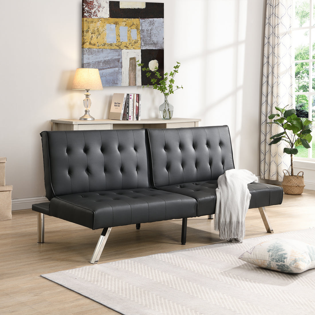 Sofa Bed Black Pvc Black Leather