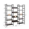 Triple Wide 5 Shelf Bookshelves Industrial Retro Wooden Style Home And Office Large Open Bookshelves, Dark Grey, 69.3