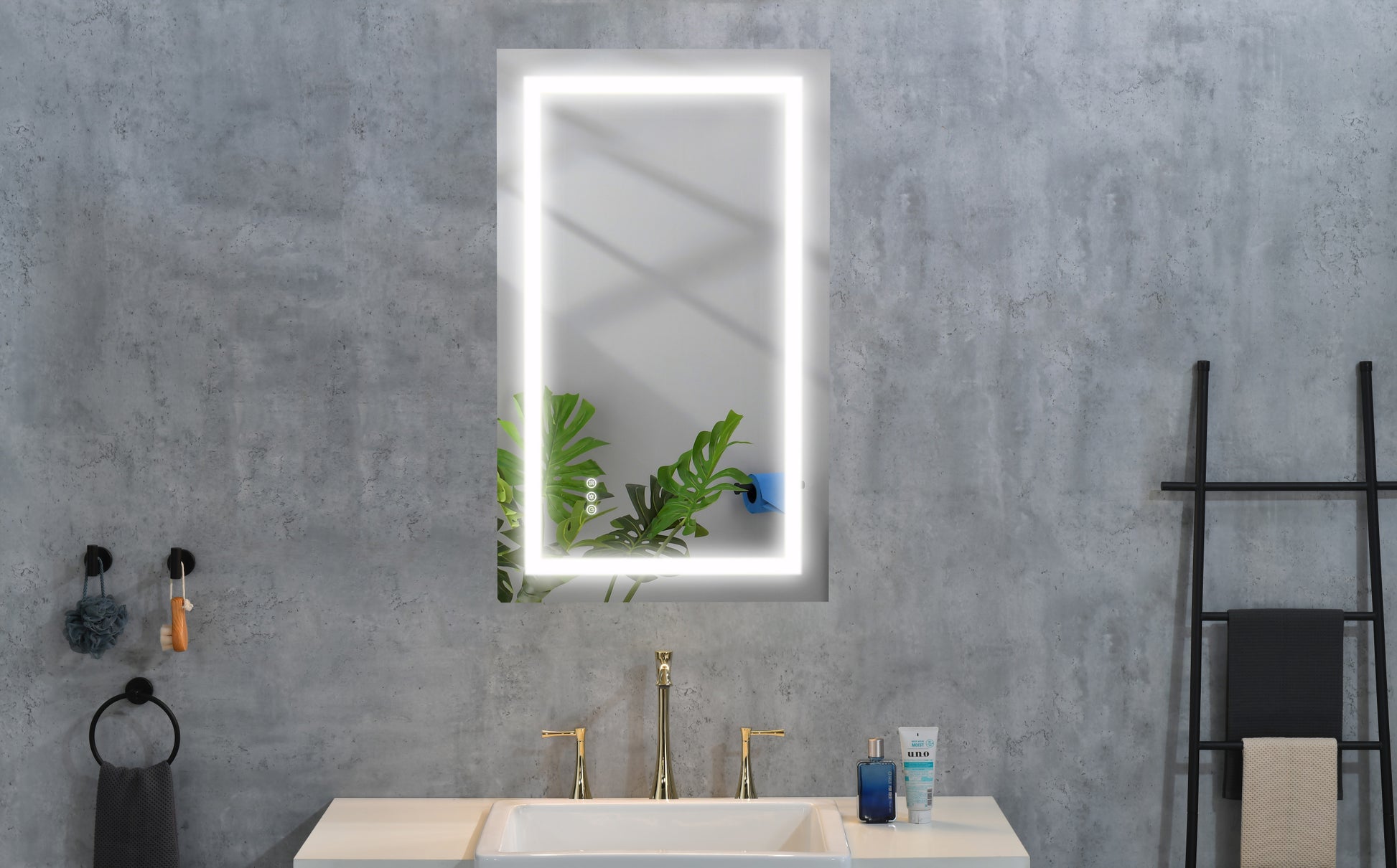 36*28Led Lighted Bathroom Wall Mounted Mirror With High Lumen Anti Fog Separately Control Dimmer Function White Aluminium