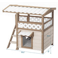 Feral Cat House Outdoor Indoor Kitty Houses With Durable Pvc Roof, Escape Door,Curtain And Stair,2 Story Design Perfect For Multi Cats Cream Solid Wood