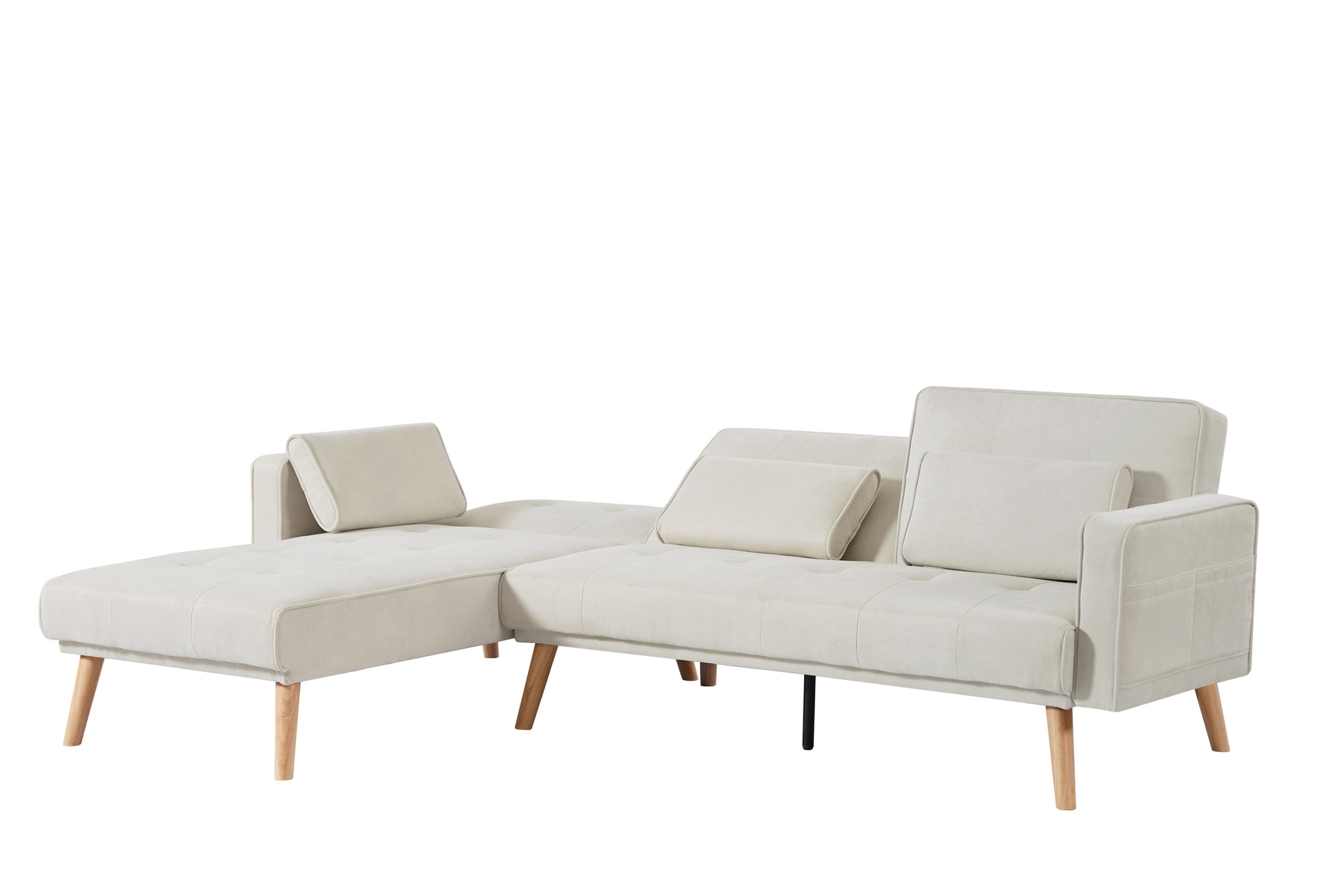 Convertible Sectional Sofa Sleeper, Left Facing L Shaped Sofa Counch For Living Room Ivory Foam Fabric