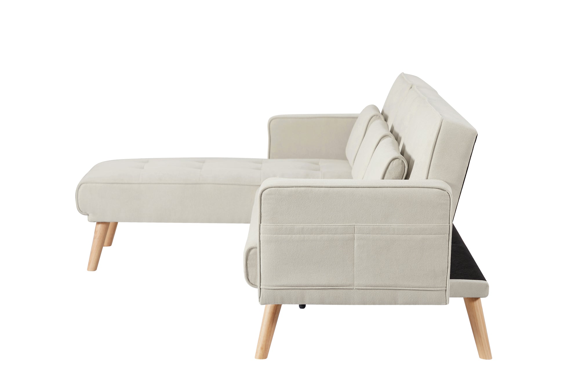 Convertible Sectional Sofa Sleeper, Left Facing L Shaped Sofa Counch For Living Room Ivory Foam Fabric