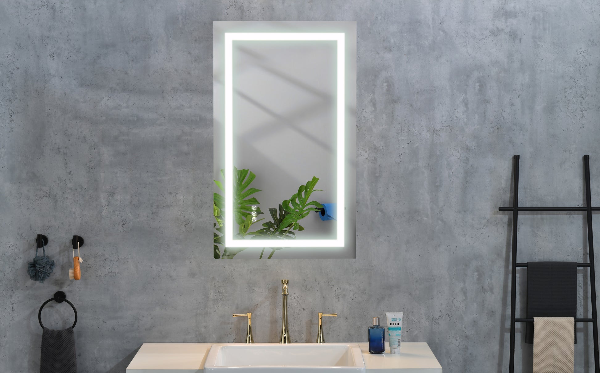 36*28Led Lighted Bathroom Wall Mounted Mirror With High Lumen Anti Fog Separately Control Dimmer Function White Aluminium