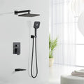 Shower Faucet Set, With Handheld Shower And Rainfall Shower Head Combination Set Wall Mounted Shower System With Tub Spout Matt Black Brass