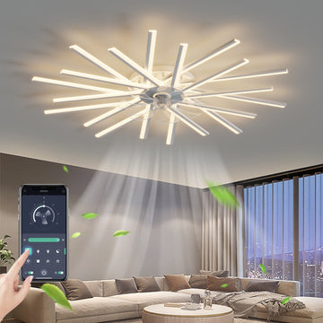 45In Ceiling Fan With Lights Remote Contro Dimmable Led,6 Gear Wind Speed Fan Light White Modern Acrylic