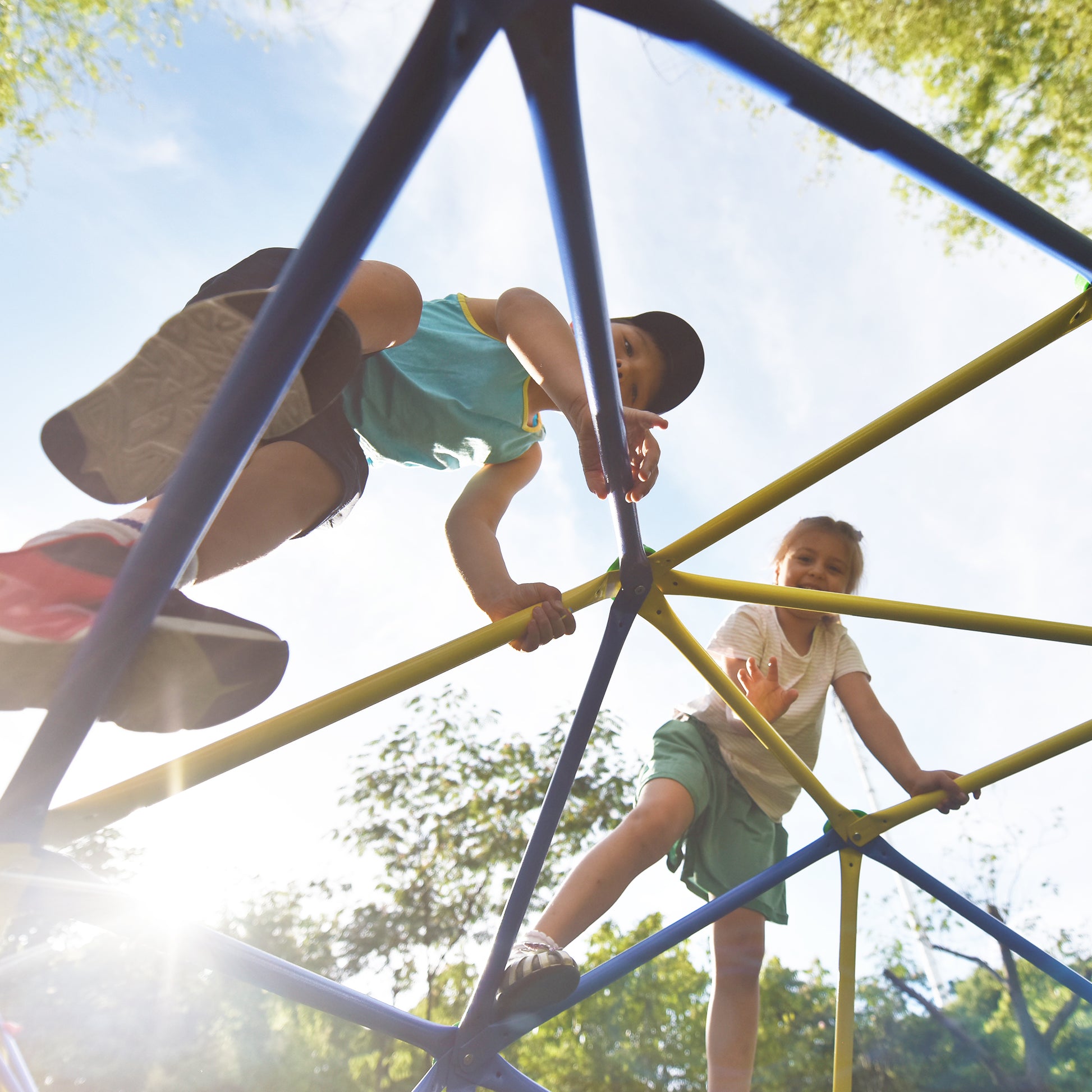 Kids Climbing Dome Jungle Gym 10 Ft Geometric Playground Dome Climber Play Center With Rust & Uv Resistant Steel, Supporting 1000 Lbs Blue Metal