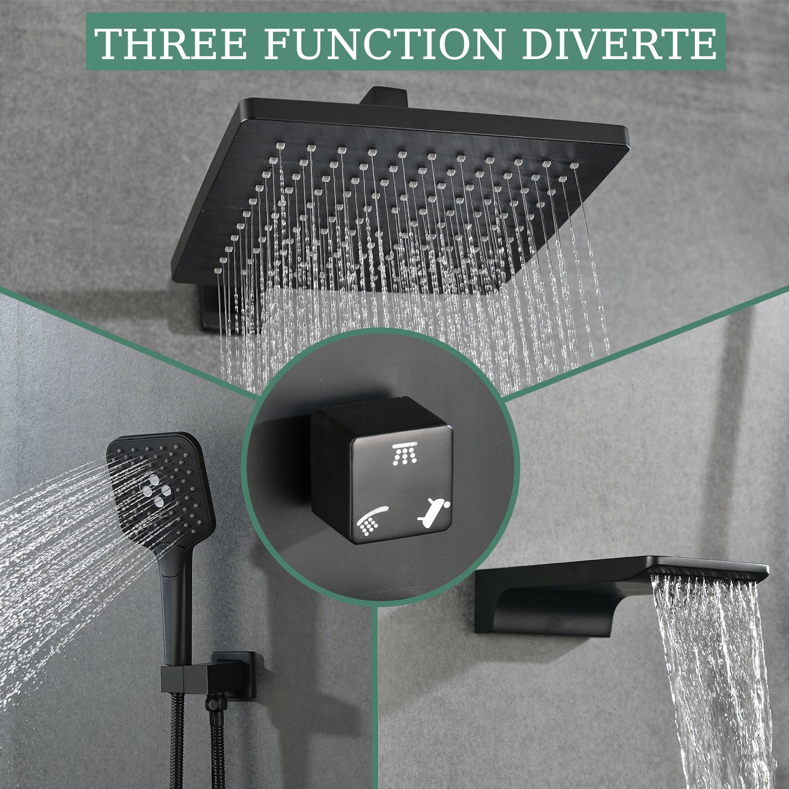 Shower Faucet Set, With Handheld Shower And Rainfall Shower Head Combination Set Wall Mounted Shower System With Tub Spout Matt Black Brass