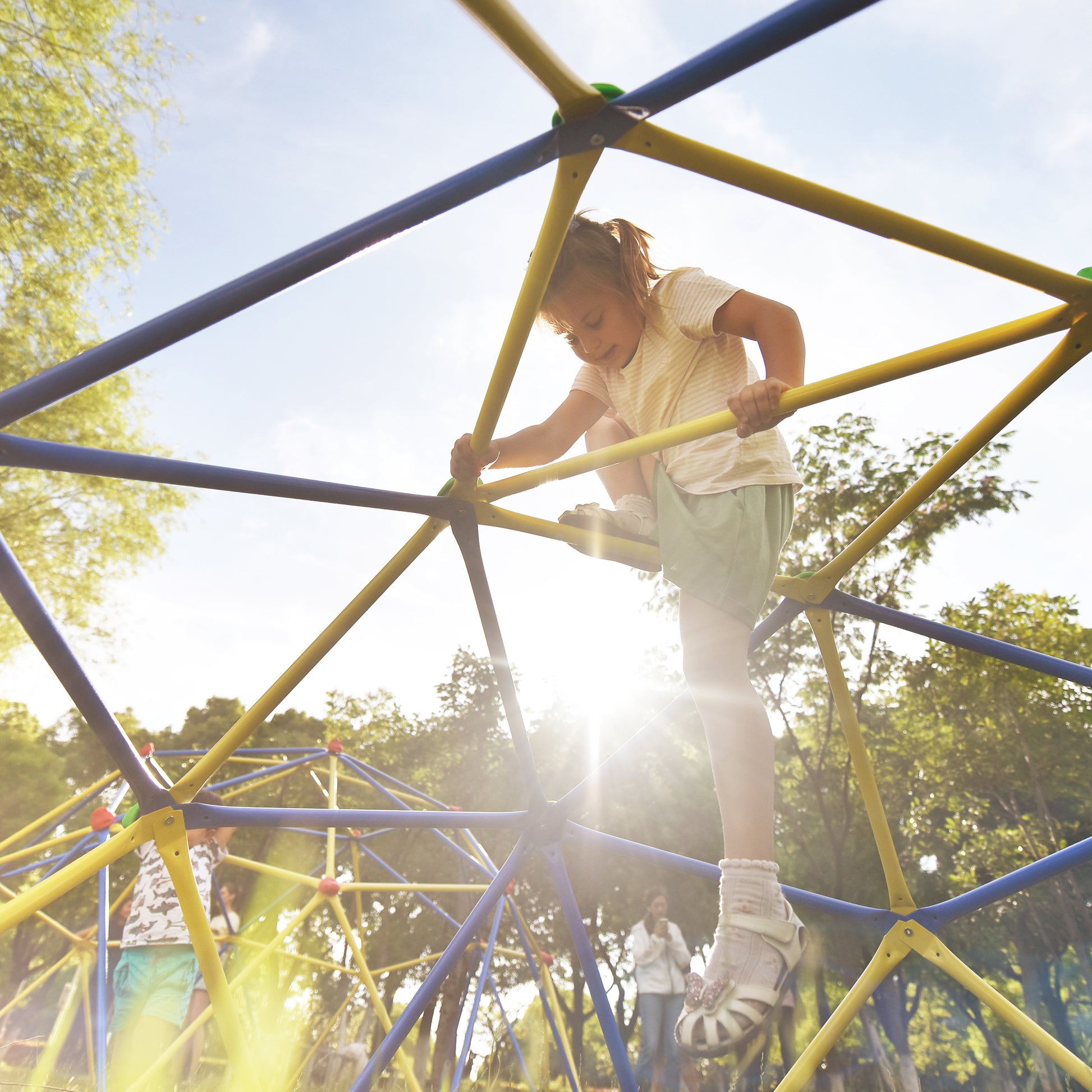 Kids Climbing Dome Jungle Gym 10 Ft Geometric Playground Dome Climber Play Center With Rust & Uv Resistant Steel, Supporting 1000 Lbs Blue Metal