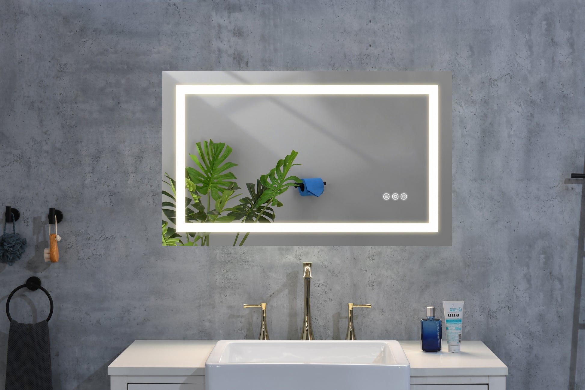 36*28Led Lighted Bathroom Wall Mounted Mirror With High Lumen Anti Fog Separately Control Dimmer Function White Aluminium