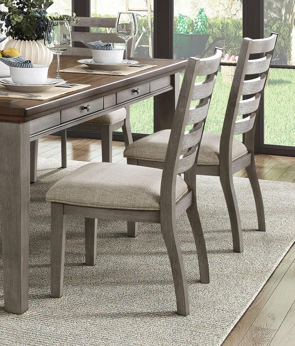 Gray Finish Traditional Style 7Pc Dining Set Drawers Table And 6X Side Chairs Ladder Back Design Wooden Furniture Gray Wood