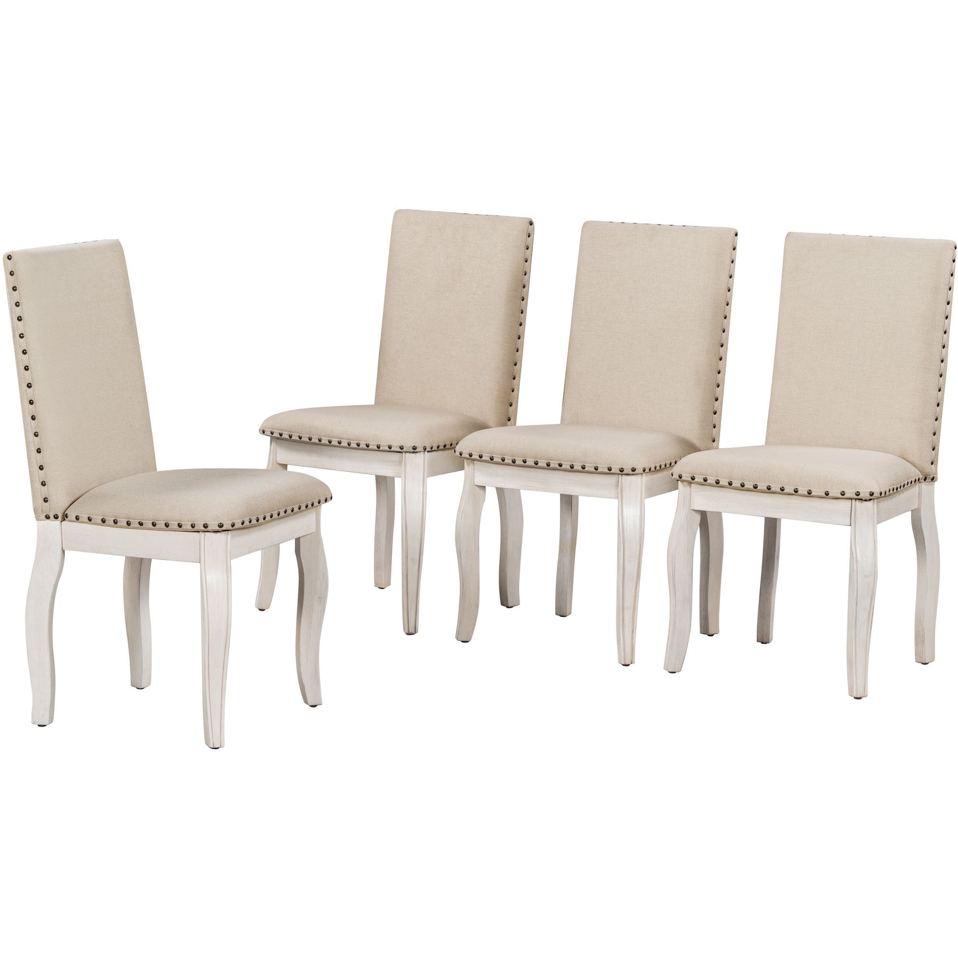 5 Piece Farmhouse Dining Table Set Wood Round Extendable Dining Table And 4 Upholstered Dining Chairs Oak Natural Wood Antique White Oak Natural Wood Antique White Solid Wood