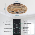 Dimmable Ceiling Fans With Lights And Remote Brown Rattan