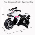 Tamco Electric Motorcycle 12V Kids Toys Motorcycle Kids Electric Car Electric Ride On Toys For 3 4 5 6 Years Boys Girls With Training Wheels Manual Throttle Drive By Hand Lightting Wheels White 50 99 Lbs Plastic Indoor & Outdoor Use