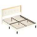 Queen Size Upholstered Bed With Headboard, Sturdy Wooden Slats, High Load Bearing Capacity, Non Slip And Noiseless, No Springs, Easy To Assemble, Beige White Wood