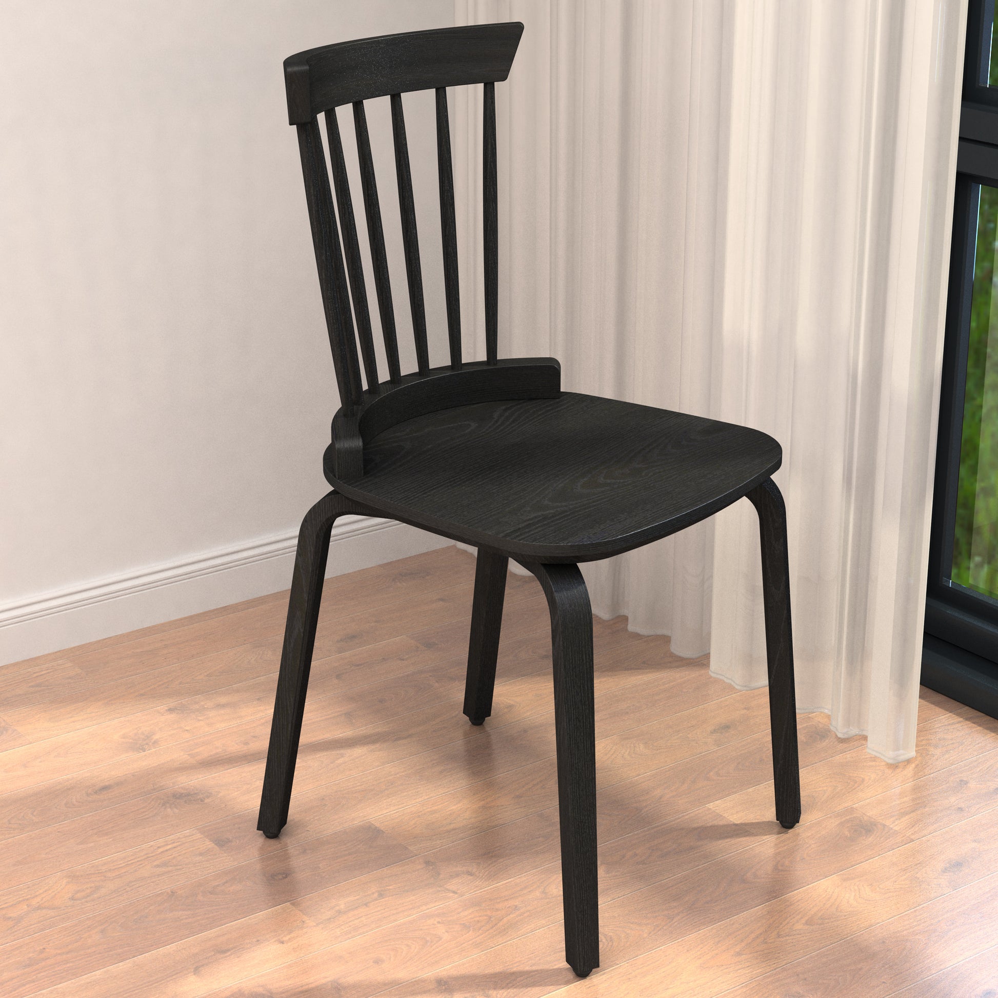 Solid Wood Slat Back Windsor Chair Set Of 2 Black Plywood