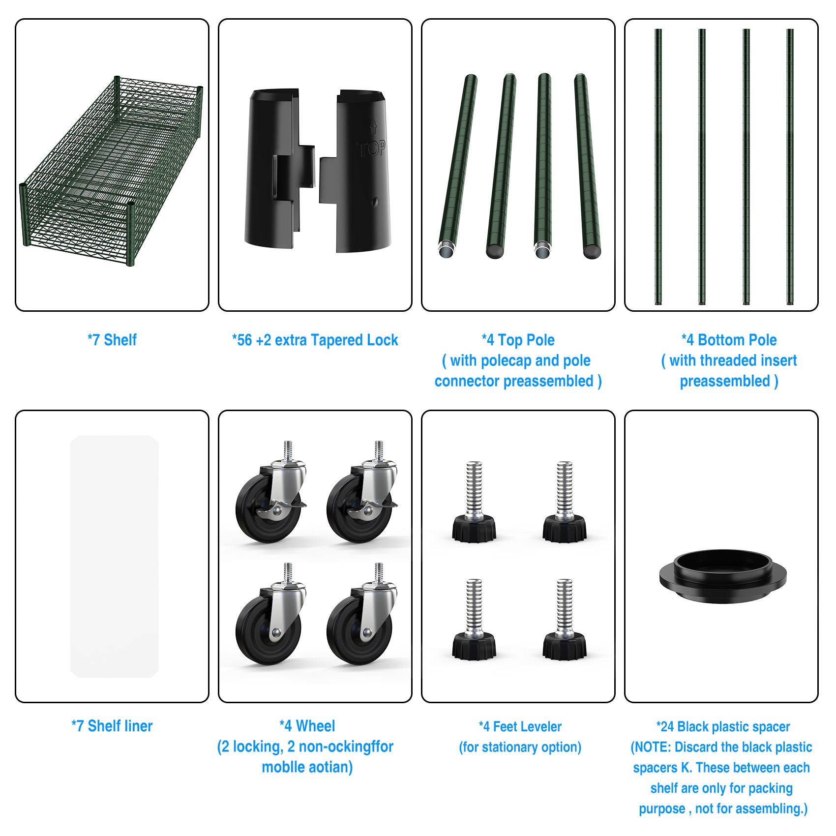 7 Tier Wire Shelving Unit, 2450 Lbs Nsf Height Adjustable Metal Garage Storage Shelves With Wheels, Heavy Duty Storage Wire Rack Metal Shelves Green Green Iron Plastic