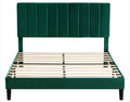 Full Size Frame Platform Bed With Upholstered Headboard And Slat Support, Heavy Duty Mattress Foundation, No Box Spring Required, Easy To Assemble, Green Green Wood