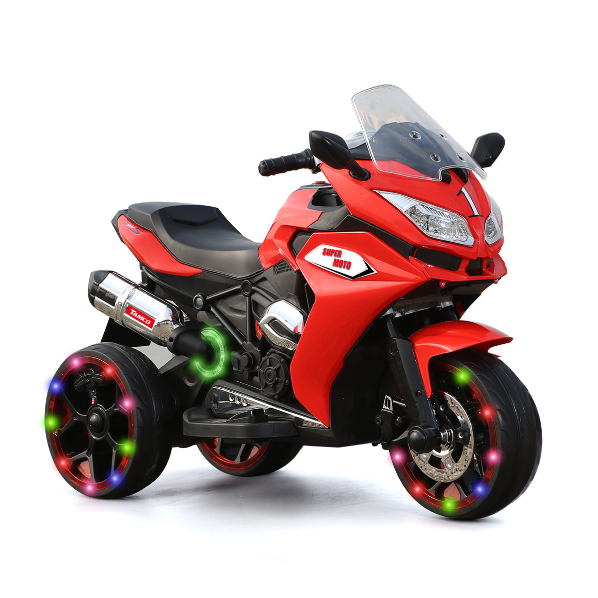 Tamco 12V Kids Electric Motorcycle ,Ride On Motorcycle,Three Lighting Wheels Kids Electric Toys Boysgirls Motorcycle, Children Battery Motor Bikes Rechargeable 3 Wheels Ride On Electric Motorcycle Red 50 99 Lbs Plastic Indoor & Outdoor Use