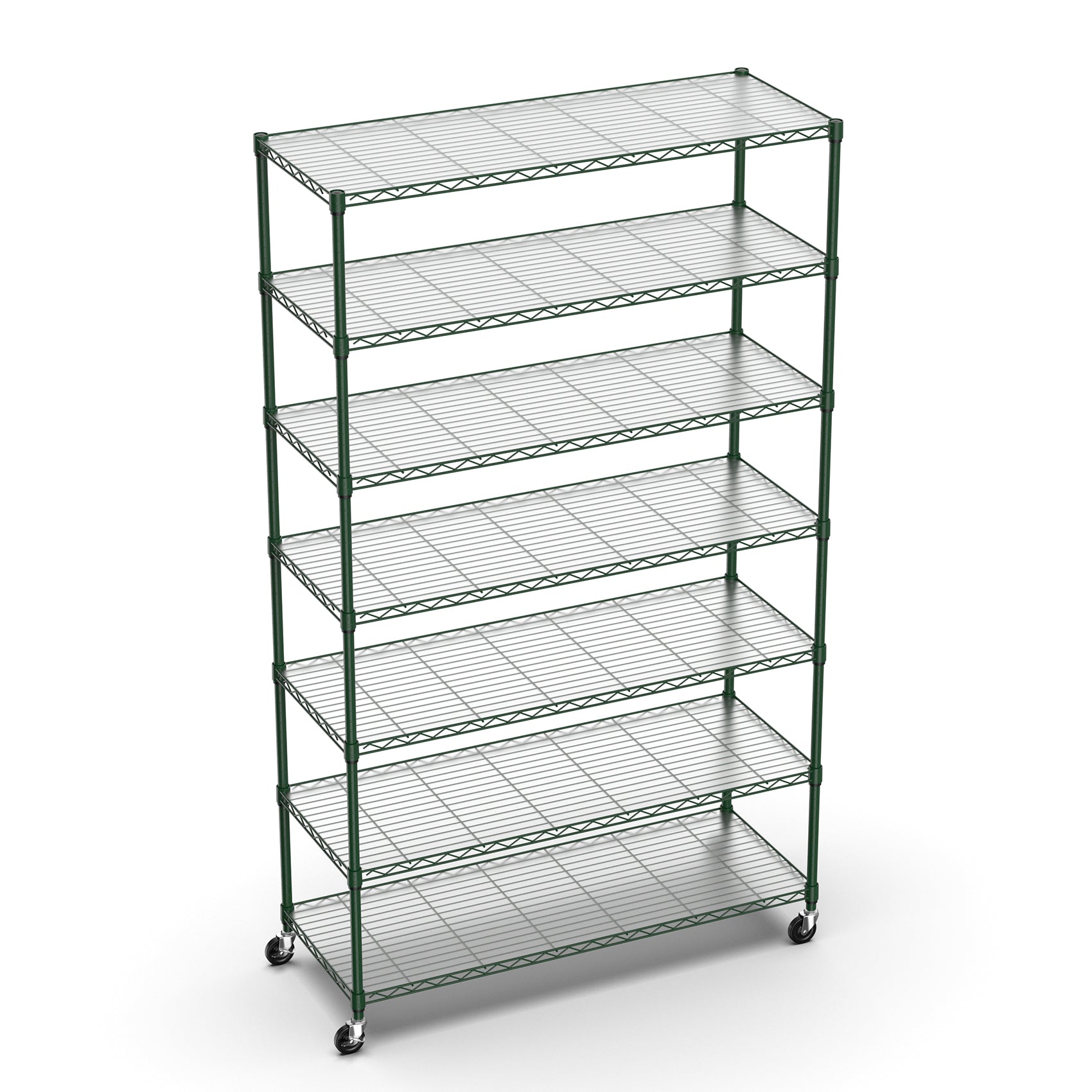 7 Tier Wire Shelving Unit, 2450 Lbs Nsf Height Adjustable Metal Garage Storage Shelves With Wheels, Heavy Duty Storage Wire Rack Metal Shelves Green Green Iron Plastic