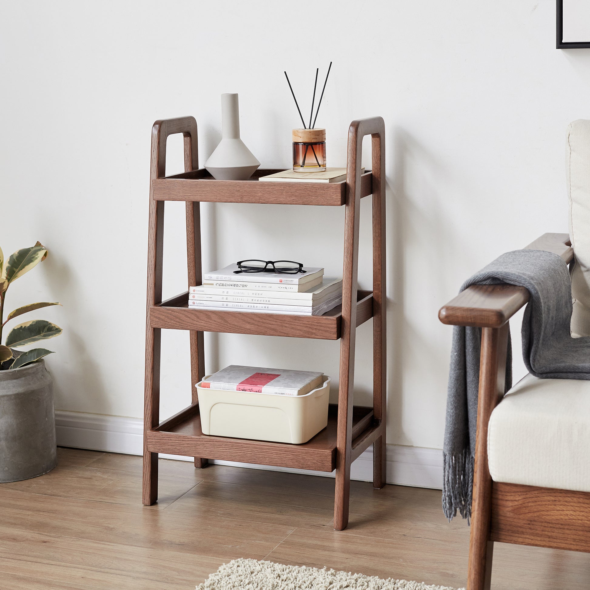 Walnut Color Oak Storage Bench, 3 Tier Beech Wood Shoe Rack For Entryway, Premium Storage Organizer For Bathroom, Living Room, Bedroom, Hallway, Patio, Kitchen Walnut Brown Etagere Primary Living Space Wood Oak Wood Solid Wood