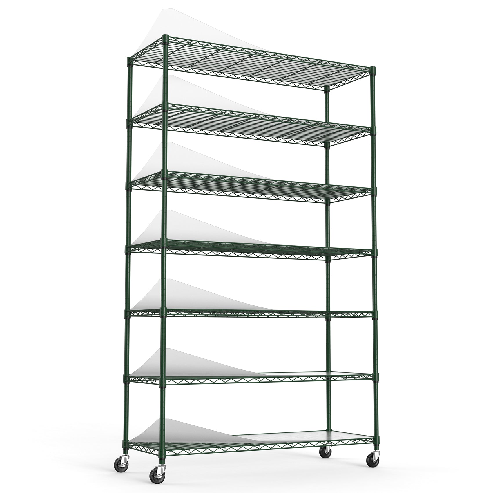 7 Tier Wire Shelving Unit, 2450 Lbs Nsf Height Adjustable Metal Garage Storage Shelves With Wheels, Heavy Duty Storage Wire Rack Metal Shelves Green Green Iron Plastic