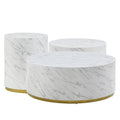 Set Of 3 White Marble Pattern Round Coffee Table Side Table End Table Set For Living Room Fully Assembled White Mdf
