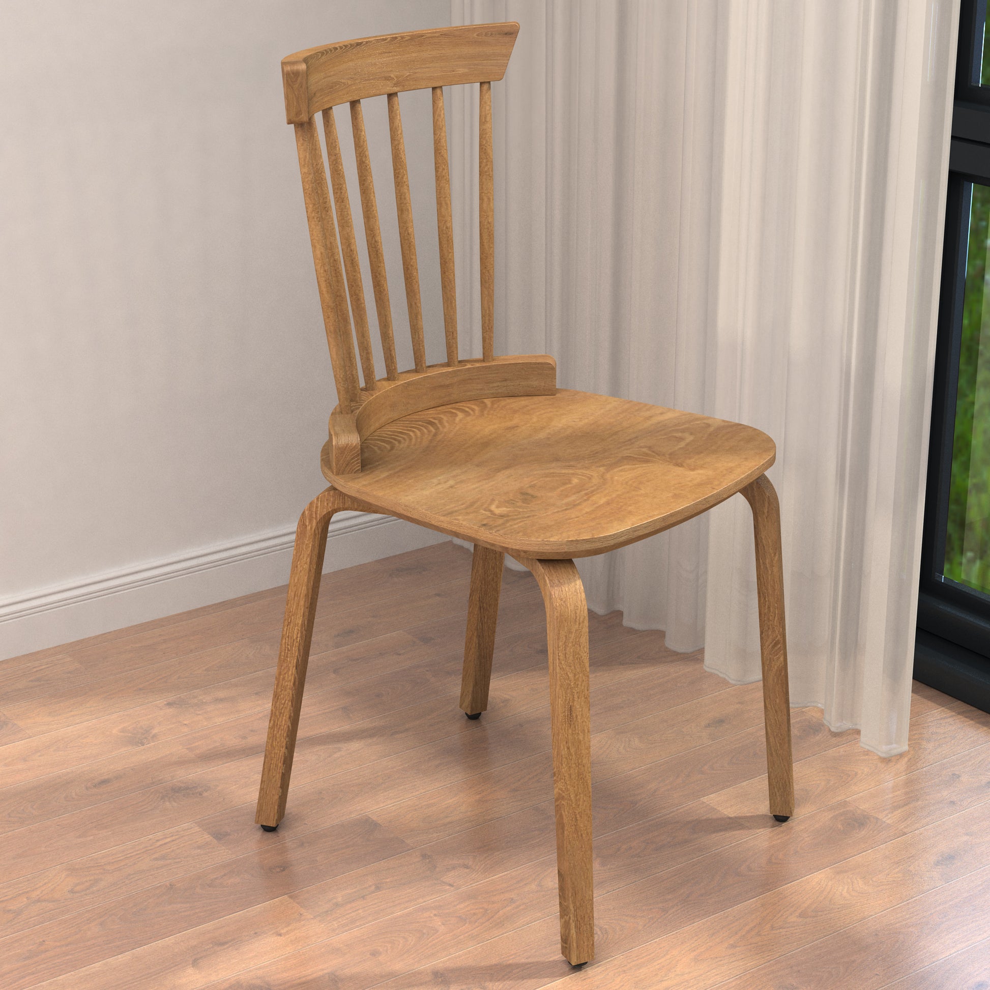 Solid Wood Slat Back Windsor Chair Set Of 2 Walnut Plywood