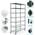 7 Tier Wire Shelving Unit, 2450 Lbs Nsf Height Adjustable Metal Garage Storage Shelves With Wheels, Heavy Duty Storage Wire Rack Metal Shelves Green Green Iron Plastic