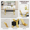 1 Table And 8 Chairs. Modern Simple Luxury Tempered Glass Rectangular Dining Table And Desk With 8 Black Pu Gold Plated Leg Chairs 79''X39''X30'' Transparent Glass