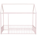 Twin Size Metal Bed House Bed Frame With Fence, For Kids, Teens, Girls, Boys, Pink Twin Pink Metal