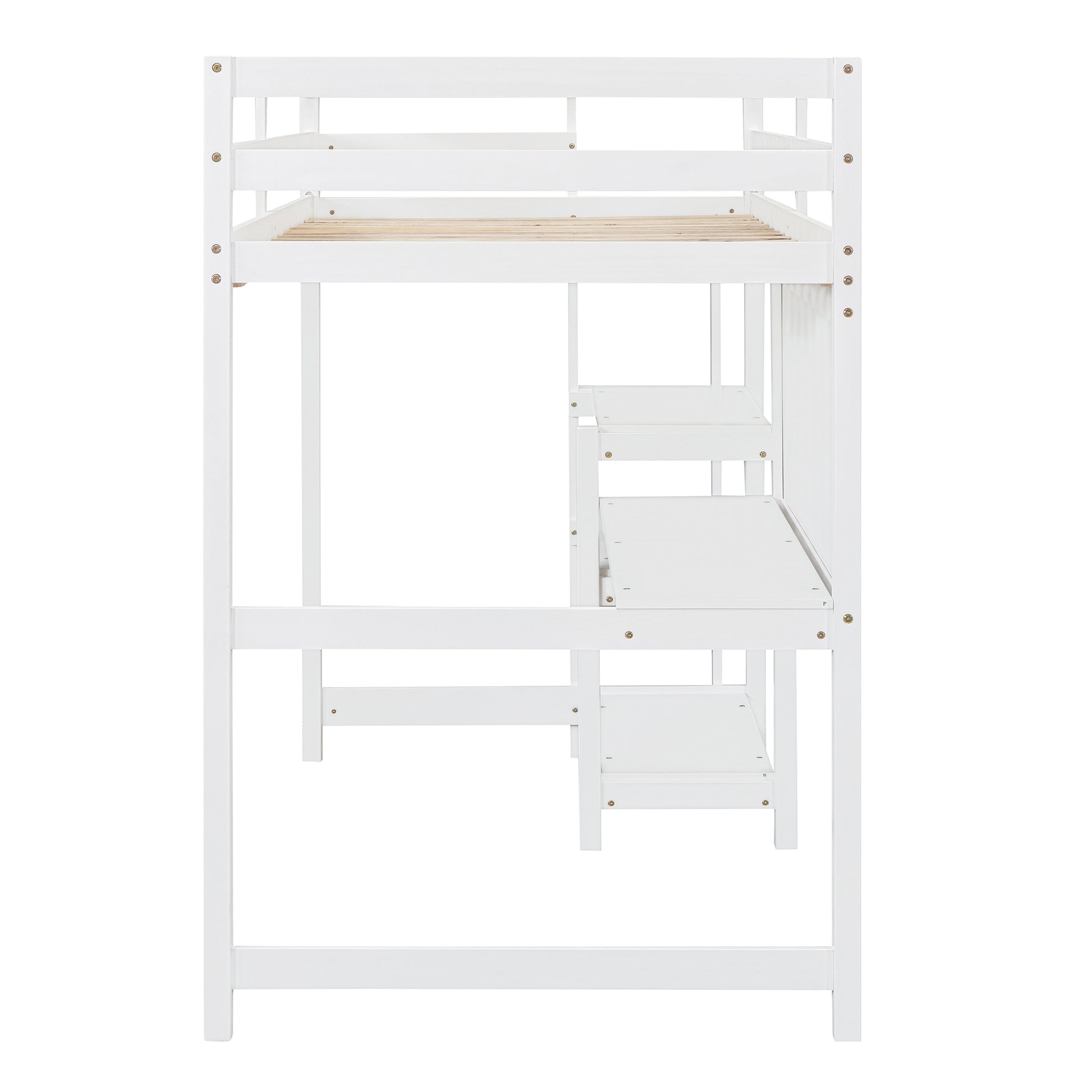 Twin Size Wooden Loft Bed With Shelves, Desk And Writing Board White White Solid Wood Mdf