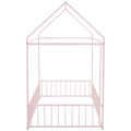 Twin Size Metal Bed House Bed Frame With Fence, For Kids, Teens, Girls, Boys, Pink Twin Pink Metal