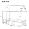 Twin Size Metal Bed House Bed Frame With Fence, For Kids, Teens, Girls, Boys, White Twin White Metal