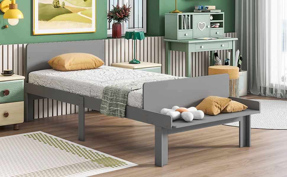 Twin Bed With Footboard Bench,Grey Twin Grey Wood Bedroom American Design Pine Pine