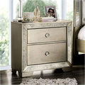 Glam Champagne Gray Finish 1Pc Nightstand Antique Mirror Panels Ring Pull Handles Bedroom Furniture Champagne Gray 2 Drawers Bedside Cabinet Glam Mirrored Antique Solid Wood