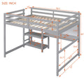Full Size Wooden Loft Bed With Shelves, Desk And Writing Board Gray Full Gray Solid Wood Mdf
