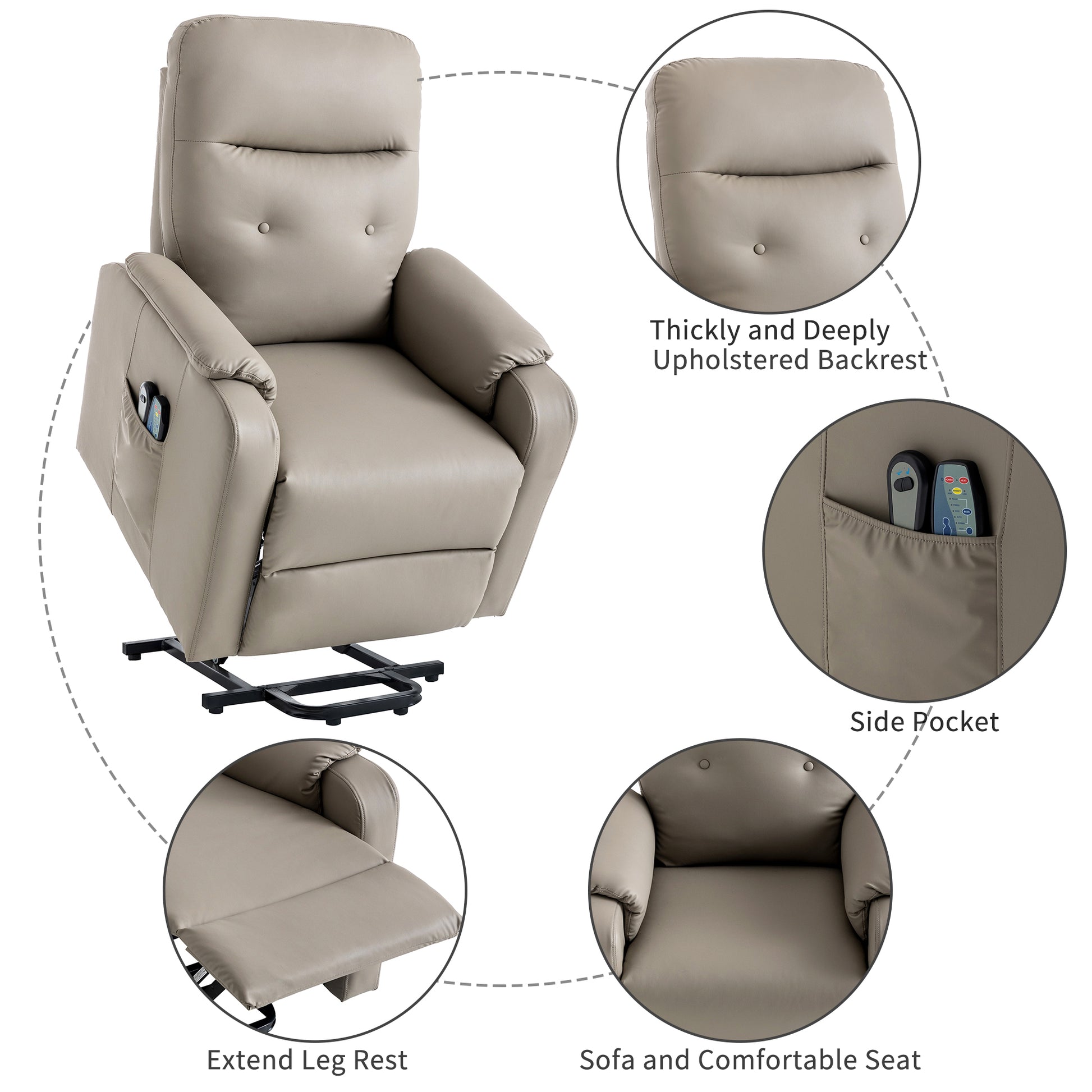 Massage Recliner Chair Electric Power Lift Chairs With Side Pocket, Adjustable Massage And Heating Function For Adults And Seniors, Olive Grey Grey Pu