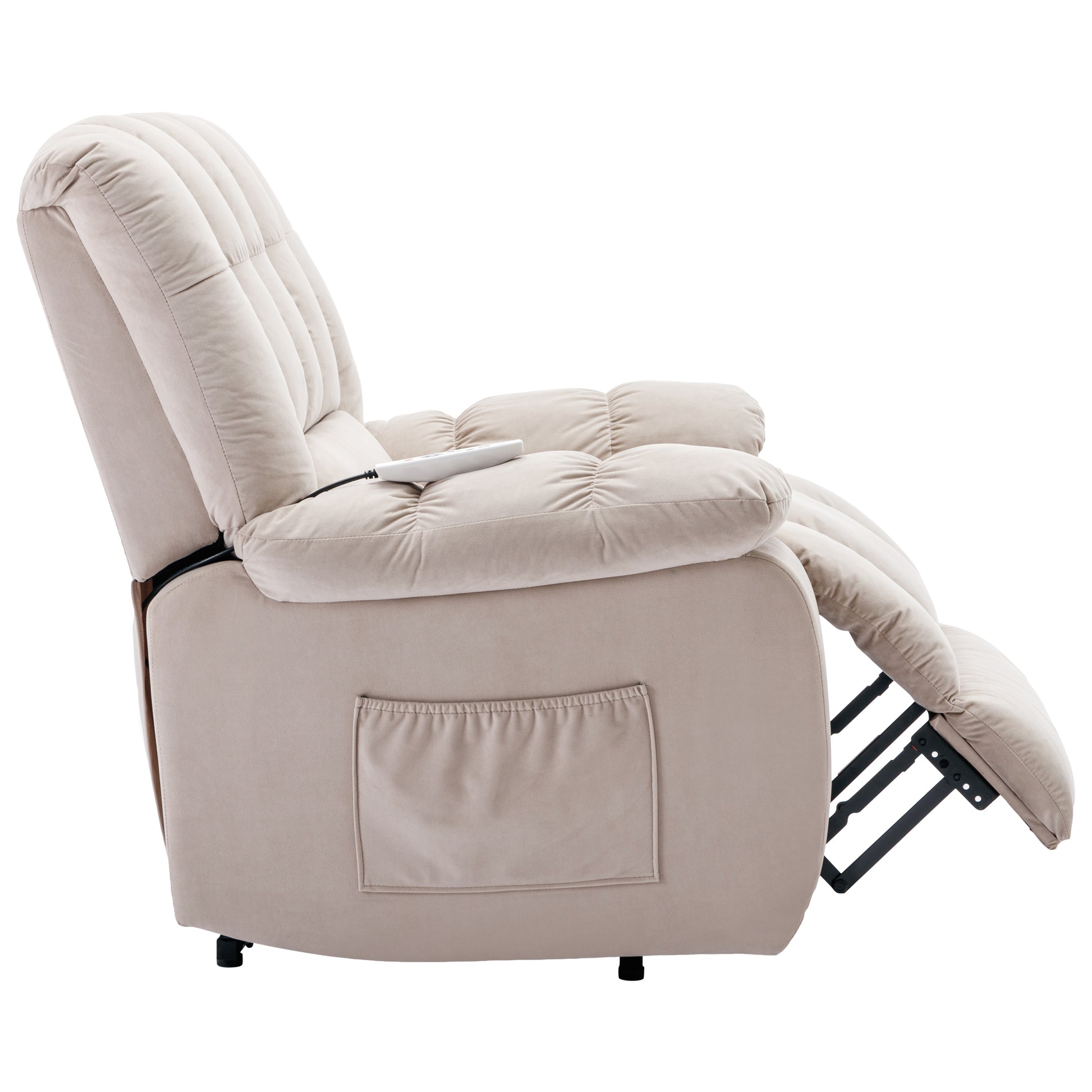 Massage Recliner Chair Electric Power Lift Recliner Chairs With Heat, Vibration, Side Pocket For Living Room Bedroom, Beige Beige Velvet